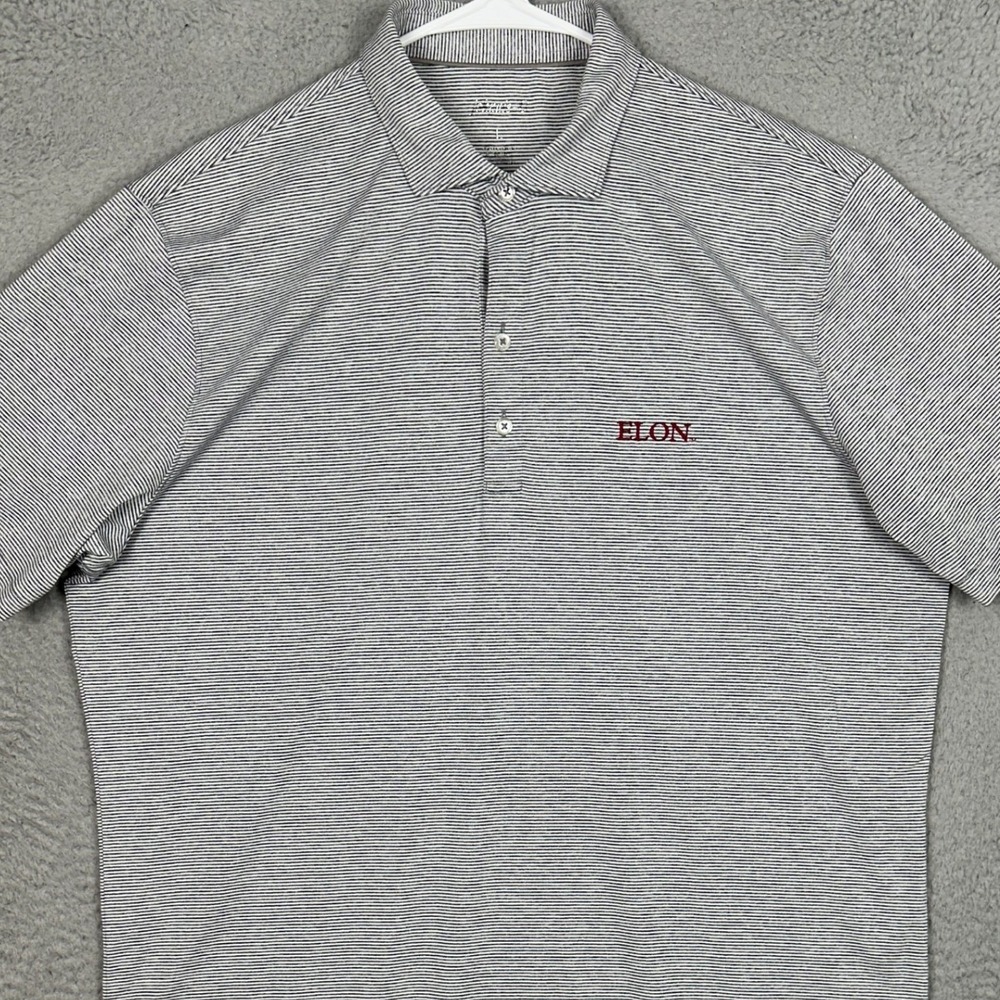 Elon Phoenix Johnnie-O Polo Shirt Mens Large Navy White Stripe Golf Short Sleeve